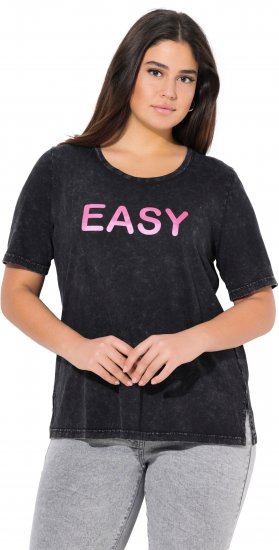 Ulla Popken Easy Short Sleeve Acid Wash Graphic Tee Black - T-shirts imprimés pour femme - 
