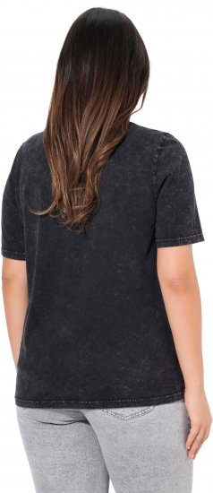 Ulla Popken Easy Short Sleeve Acid Wash Graphic Tee Black - T-shirts imprimés pour femme - 