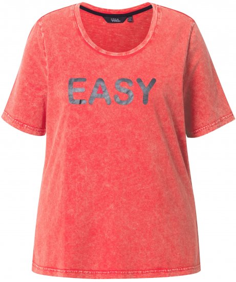 Ulla Popken Easy Short Sleeve Acid Wash Graphic Tee Light Red - T-shirts imprimés pour femme - 