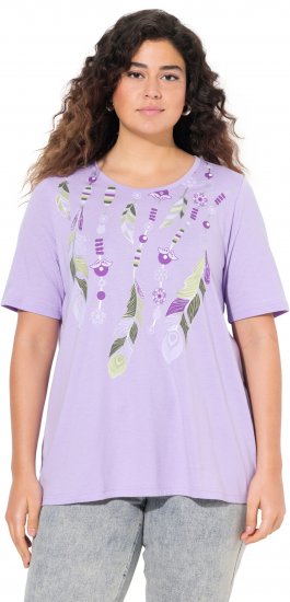 Ulla Popken Metallic Feather Short Sleeve Graphic Tee Lavender - T-shirts imprimés pour femme - 