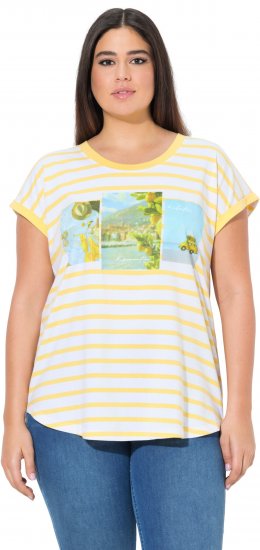 Ulla Popken Striped Short Sleeve Citrus Graphic Tee Sun Yellow - T-shirts imprimés pour femme - 
