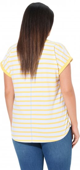 Ulla Popken Striped Short Sleeve Citrus Graphic Tee Sun Yellow - T-shirts imprimés pour femme - 