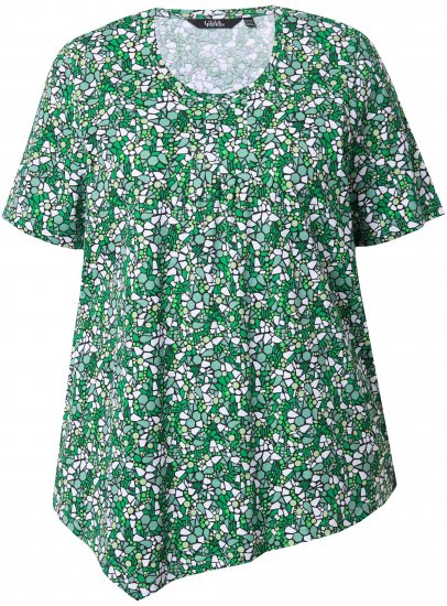 Ulla Popken Floral Pointed Hem Short Sleeve Tee Green - T-shirts imprimés pour femme - 