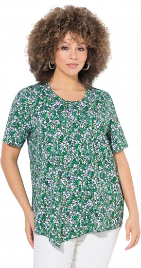 Ulla Popken Floral Pointed Hem Short Sleeve Tee Green - T-shirts imprimés pour femme - 