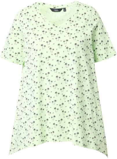 Ulla Popken Palm Tree Print Pointed Hem Tee Lett Lime - T-shirts imprimés pour femme - 