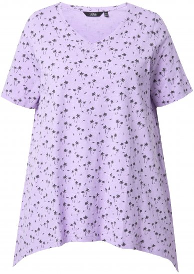 Ulla Popken Palm Tree Print Pointed Hem Tee Lavender - T-shirts imprimés pour femme - 