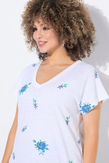 Ulla Popken Cross Stitch Short Sleeve Tee Snow White - T-shirts imprimés pour femme - Tee-shirts à motifs pour femme