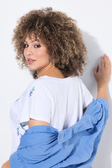 Ulla Popken Cross Stitch Short Sleeve Tee Snow White - T-shirts imprimés pour femme - Tee-shirts à motifs pour femme