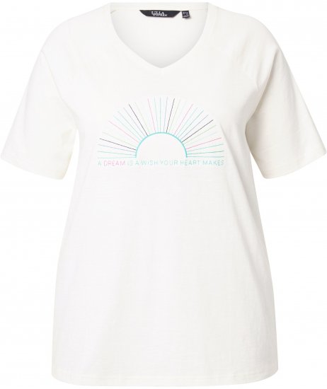 Ulla Popken Embroidered Sunrise Lettering Tee Off-White - T-shirts imprimés pour femme - 