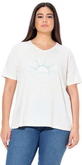 Ulla Popken Embroidered Sunrise Lettering Tee Off-White - T-shirts imprimés pour femme - 