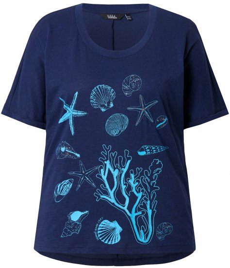 Ulla Popken Marine Print Short Sleeve Tee Ink Blue - T-shirts imprimés pour femme - 