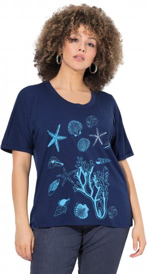 Ulla Popken Marine Print Short Sleeve Tee Ink Blue - T-shirts imprimés pour femme - 