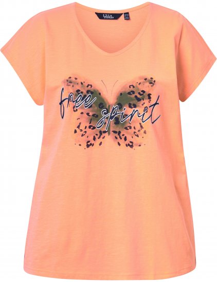 Ulla Popken Free Spirit Butterfly Cap Sleeve Graphic Tee Coral - T-shirts imprimés pour femme - 