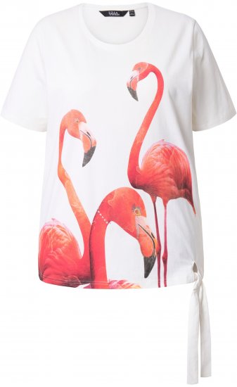 Ulla Popken Flamingo Short Sleeve Graphic Tee Off-White - T-shirts imprimés pour femme - 