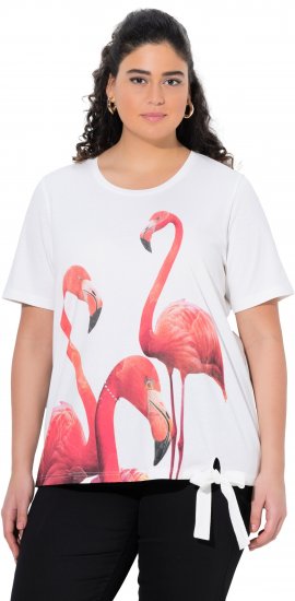 Ulla Popken Flamingo Short Sleeve Graphic Tee Off-White - T-shirts imprimés pour femme - 