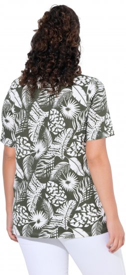 Ulla Popken Feather Print Short Sleeve V-Neck Tee Olive Grey - T-shirts imprimés pour femme - 