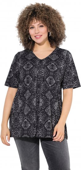 Ulla Popken Snake Print V-Neck Tee Graphite Grey - T-shirts imprimés pour femme - 