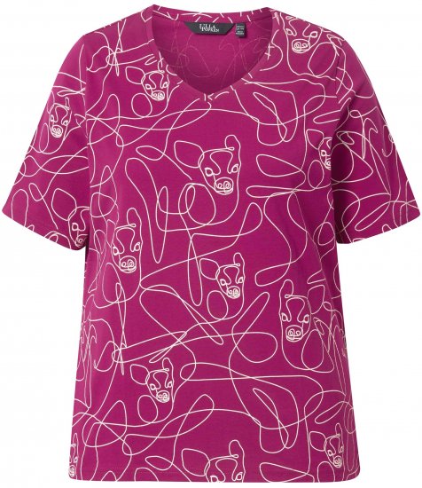 Ulla Popken Abstract Animal Print Short Sleeve Tee Magnolia Red - T-shirts imprimés pour femme - 