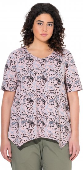 Ulla Popken Half-sleeve A-line V-neck Pointed Hem Animal Pattern T-shirt Pastel Rose - T-shirts imprimés pour femme - 