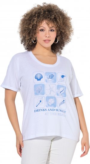 Ulla Popken Drinks And Sunset Graphic Tee Snow White - T-shirts imprimés pour femme - 