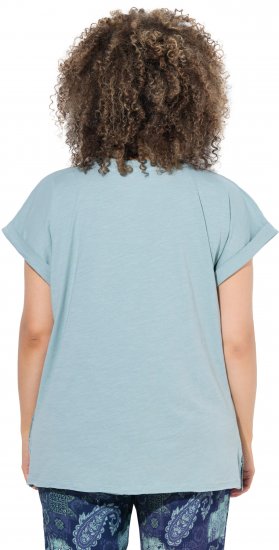 Ulla Popken Textured Paisley Motif Cap Sleeve Tee Light Moss Green - T-shirts imprimés pour femme - 