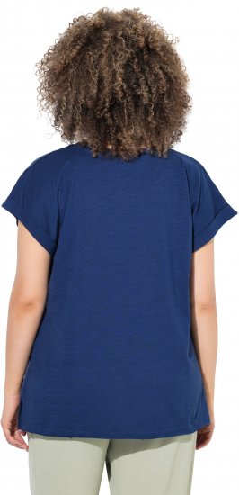 Ulla Popken Textured Paisley Motif Cap Sleeve Tee Navy - T-shirts imprimés pour femme - 