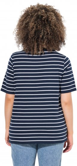 Ulla Popken Striped 1987 Boat Neck Tee Navy Blue - T-shirts imprimés pour femme - 