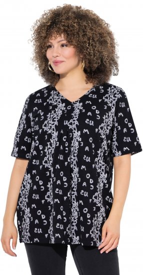 Ulla Popken Letter Print Short Sleeve Tee Black - T-shirts imprimés pour femme - 