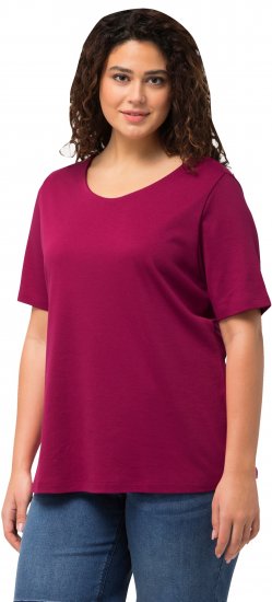 Ulla Popken Double Layer Rounded V-Neck Slim Fit Tee Magnolia Red - T-shirts - 