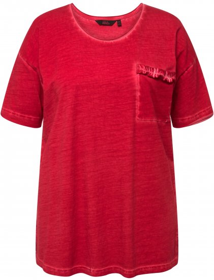 Ulla Popken Cold Dye Ruffle Edge Pocket Tee Salsa - T-shirts - 