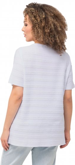 Ulla Popken Textured Striped Short Sleeve Tee Snow White - T-shirts - 