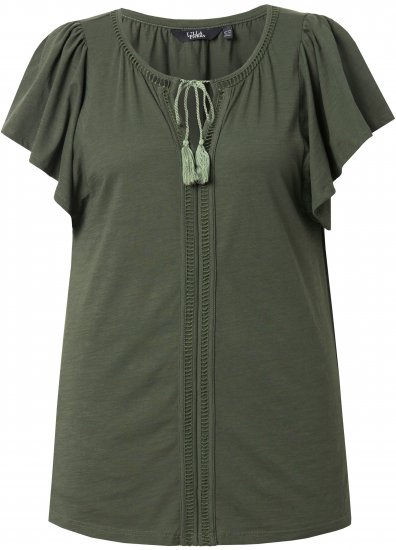 Ulla Popken Wing Sleeve V-Neck Tee Olive Grey - Ulla Popken - 