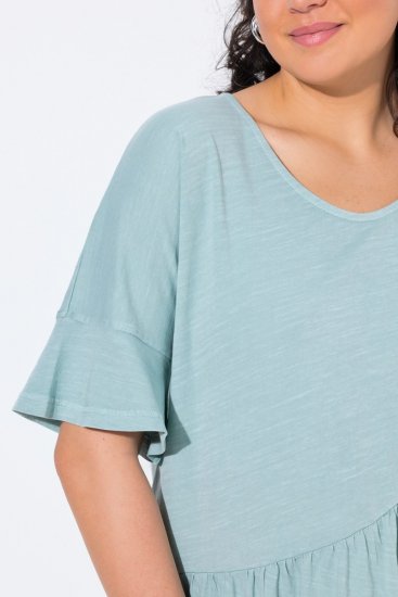 Ulla Popken Asymmetric Flounce Panel Short Sleeve Tee Light Moss Green - T-shirts - T-shirts au féminin, grandes tailles