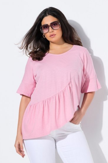Ulla Popken Asymmetric Flounce Panel Short Sleeve Tee Pink - T-shirts - T-shirts au féminin, grandes tailles