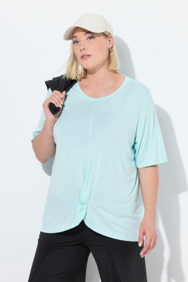 Ulla Popken Antibacterial Short Sleeve Draped Tee Light Turquiose - T-shirts - T-shirts au féminin, grandes tailles