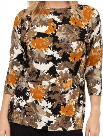 Scandinavian Caramel Flowers Blouse Orange and Brown - T-shirts imprimés pour femme -