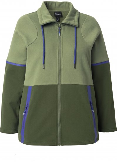 Ulla Popken Two-Tone ZIp Front Pocket Sweatshirt Olive Green - Sweatshirts & hoodies - 