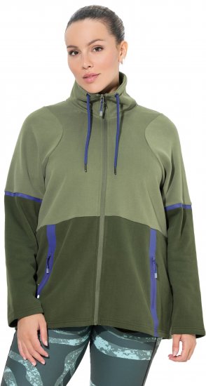 Ulla Popken Two-Tone ZIp Front Pocket Sweatshirt Olive Green - Sweatshirts & hoodies - 