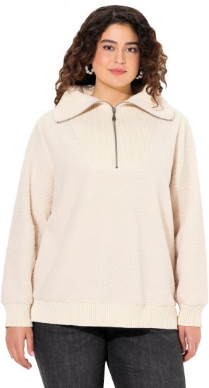 Ulla Popken Teddy Fleece Troyer Collar Sweatshirt Light Champagne - Sweatshirts & hoodies - 