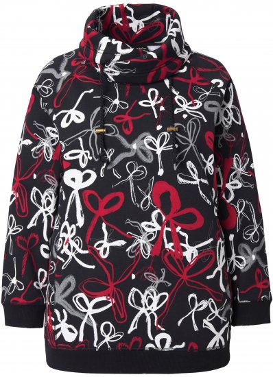 Ulla Popken Ribbon Print Turtleneck Sweatshirt Black - Sweatshirts & hoodies - 