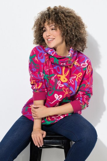 Ulla Popken Ribbon Print Turtleneck Sweatshirt Cherry Red - Sweatshirts & hoodies - Sweats, hoodies et mailles douillets