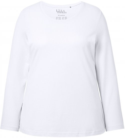Ulla Popken Basic Round Neck Long Sleeve Slim Fit Cotton Tee Snow White - Jupes - 