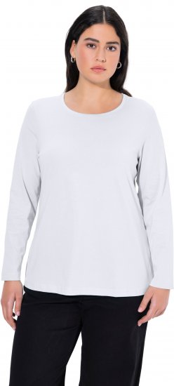 Ulla Popken Basic Round Neck Long Sleeve Slim Fit Cotton Tee Snow White - Jupes - 