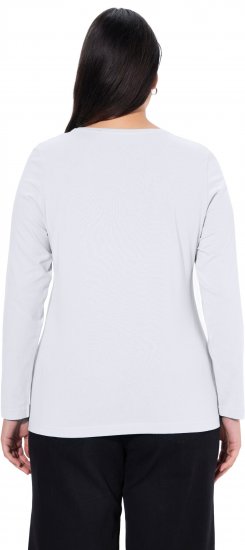 Ulla Popken Basic Round Neck Long Sleeve Slim Fit Cotton Tee Snow White - Jupes - 