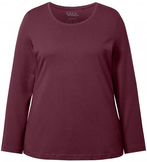 Ulla Popken Basic Round Neck Long Sleeve Slim Fit Cotton Tee Dark Berry - T-shirts - 