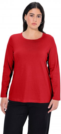 Ulla Popken Basic Round Neck Long Sleeve Slim Fit Cotton Tee Salsa Red - T-shirts - 