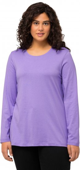 Ulla Popken Basic Round Neck Long Sleeve Slim Fit Cotton Tee Pale Lilac - T-shirts - 