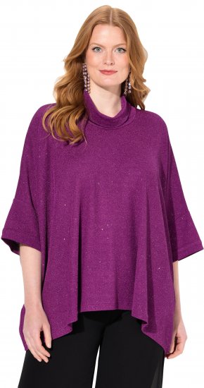 Ulla Popken Sparkling Draped Collared Tee Mulberry - T-shirts imprimés pour femme - 