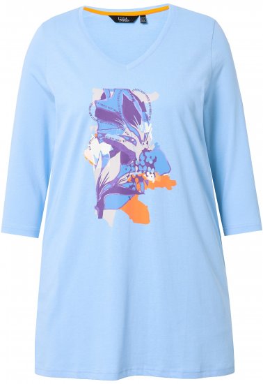 Ulla Popken Floral Motif 3/4 Sleeve Tunic Tee Light Blue - T-shirts imprimés pour femme - 