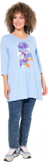 Ulla Popken Floral Motif 3/4 Sleeve Tunic Tee Light Blue - T-shirts imprimés pour femme - 